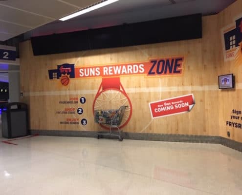 Suns Rewards Zone Wall Mural Frys uses wall graphics to maximize their sponsorship
