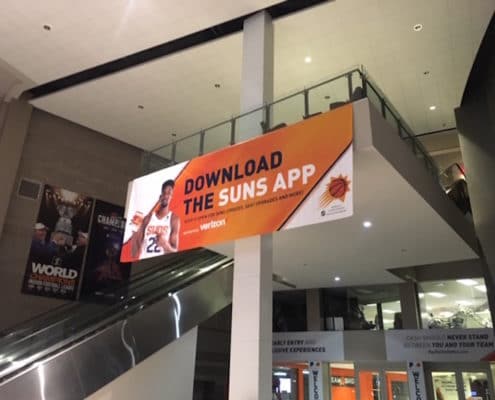 Suns banner hanging from the second level Vinyl Banners look good and are affordable