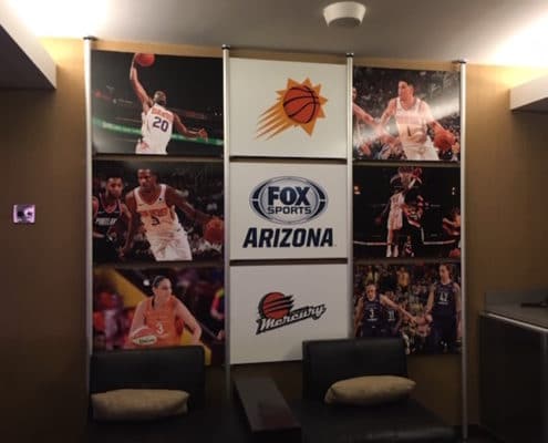 Adhesive vinyl on acrylic in the Suns suites A plain wall is transformed with dimension and graphics